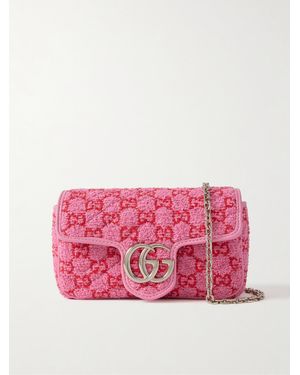 Gucci Gg Marmont 2.0 Mini Leather-Trimmed Bouclé Shoulder Bag - Pink