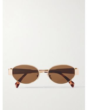 Celine Oval-Frame Rose-Tone And Tortoiseshell Acetate Sunglasses - Natural