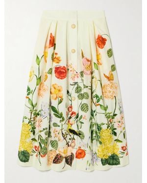 Cara Cara Marge Button-Embellished Floral-Print Pleated Cotton-Poplin Midi Skirt - Yellow