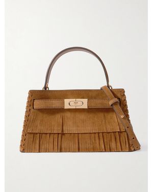 Tory Burch Petite Lee Radziwill Fringed Whipstitched Suede Shoulder Bag - Brown