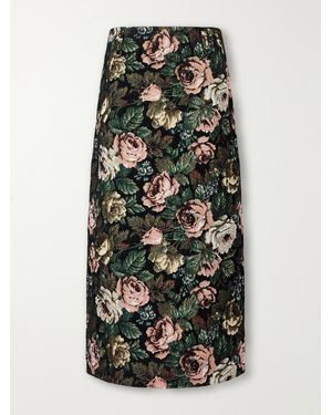 Dries Van Noten Floral-Jacquard Midi Skirt - Black