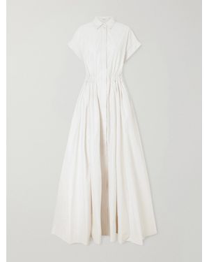 Brunello Cucinelli Pleated Cotton-Blend Poplin Maxi Dress - White