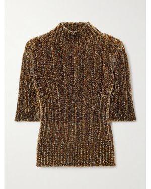 Dries Van Noten Pull À Manches Courtes En Chenille À Mailles Côtelées - Marron
