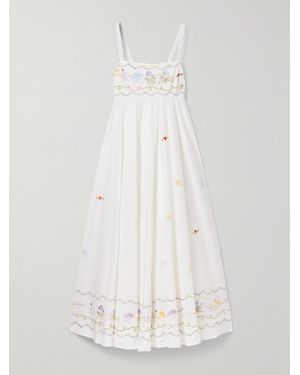 ALÉMAIS Giulia Shirred Embroidered Organic Cotton-Poplin Maxi Dress - White