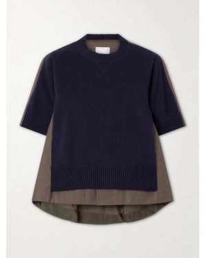Sacai Layered Shell-Trimmed Cotton And Cashmere-Blend T-Shirt - Blue