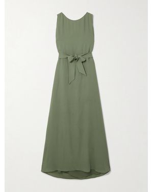 Loro Piana Belted Silk-Crepe Maxi Dress - Green