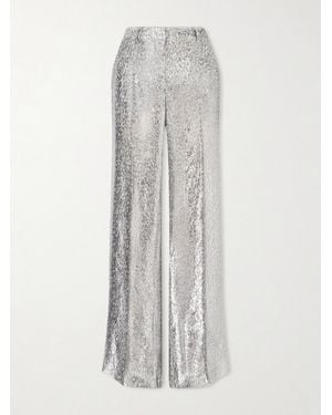 Stella McCartney Metallic Fil-Coupé Crepe Straight-Leg Pants - White