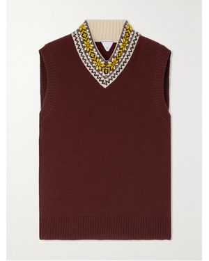 Bottega Veneta Pull Sans Manches En Laine Mélangée Jacquard - Rouge