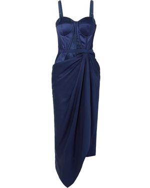 McQueen Draped Silk Corset Dress - Blue