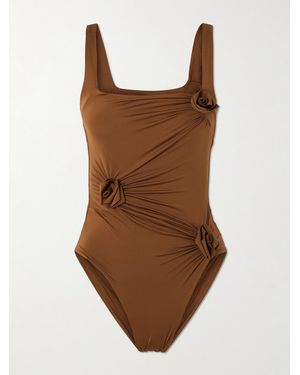 Maygel Coronel Gemma Appliquéd Ruched Swimsuit - Brown