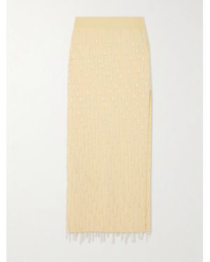 Galvan London Depois Embellished Knitted Maxi Skirt - Natural