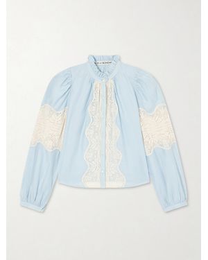 Alix Of Bohemia Annabel Sky Lace-Trimmed Cotton And Silk-Blend Blouse - Blue