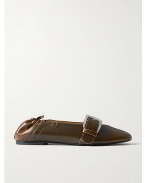 Ganni Buckled Oleatex Ballet Flats - Green