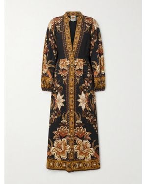 FARM Rio Majestic Garden Maxikleid Aus Twill Mit Blumenprint Und Falten - Schwarz