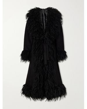 Anna Sui Belted Plush-Trimmed Woven Coat - Black