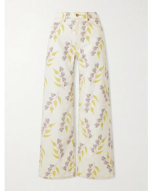 Ulla Johnson Willow Floral-Print Mid-Rise Wide-Leg Jeans - Natural
