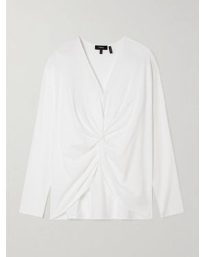 Theory Twist-Front Pima Cotton Blouse - White
