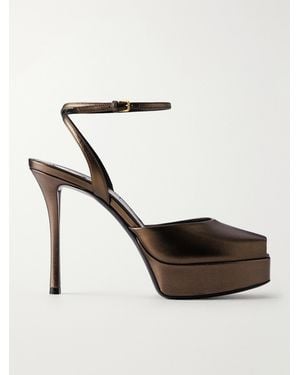Saint Laurent La Scandale 115 Metallic Leather Platform Sandals - White