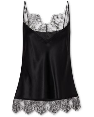 Carine Gilson Lace-Trimmed Silk-Satin Camisole - Black
