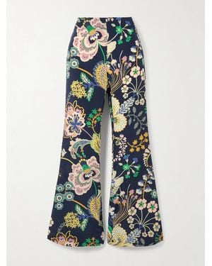 Alix Of Bohemia Farah Printed Silk Crepe De Chine Flared Pants - Blue