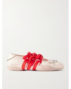 Simone Rocha Adidas Originals Taekwondo Ballerina Embellished Pleated Leather Flats - Red