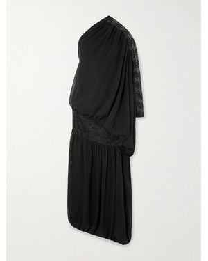 ‎Dima Ayad One-Shoulder Draped Georgette And Lace Gown - Black