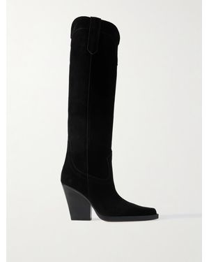 Paris Texas El Dorado 100 Embroidered Snake-Effect Suede Cowboy Boots - Black