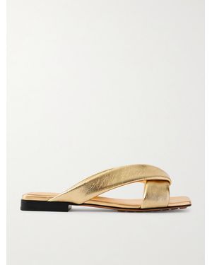 Bottega Veneta Riva Pantoletten Aus Gepolstertem Metallic-Leder Mit Verzierung - Natur