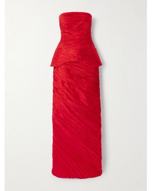 Marmar Halim Strapless Gathered Plissé-Taffeta Gown