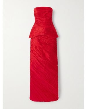Marmar Halim Strapless Gathered Plissé-Taffeta Gown