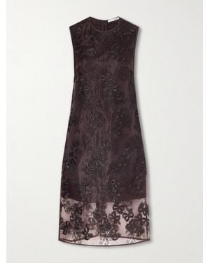 Cecilie Bahnsen Cbdevin Embroidered Rosette Organza Midi Dress - Brown