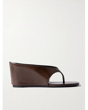 Jude Yaga Leather Wedge Sandals - Brown