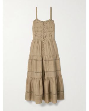 Isabel Marant Divine Lace-Trimmed Broderie Anglaise Cotton-Voile Midi Dress - Natural