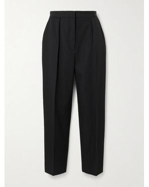 Balmain Pleated Grain De Poudre Wool Tapered Trousers - Black