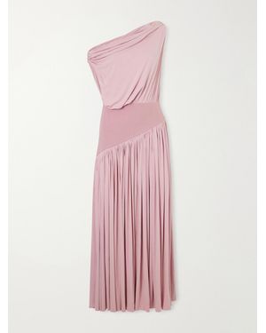Abadia Gwen Asymmetric Draped Jersey-Trimmed Stretch-Bamboo Maxi Dress - Pink