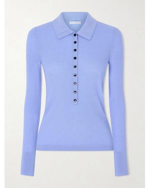 Maria McManus Ribbed Merino Wool Polo Sweater - Blue