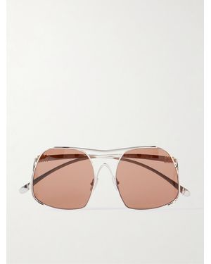 Miu Miu Silberfarbene Sonnenbrille Mit Eckigem Rahmen - Pink