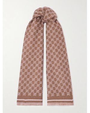 Gucci Fringed Metallic Wool-Jacquard Scarf - Pink