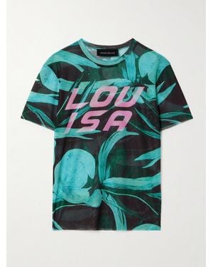 Louisa Ballou T-Shirt Aus Bedrucktem Stretch-Mesh - Grün