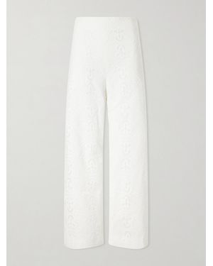 TOVE Nynette Floral-Embroidered Cotton-Blend Wide-Leg Pants - White