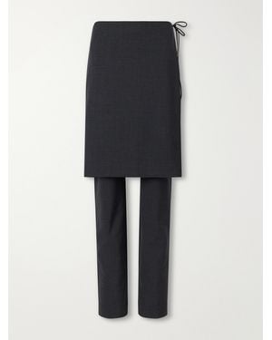 St. Agni Tiered Wool-Blend Skirt-Detailed Slim-Leg Trousers - Black