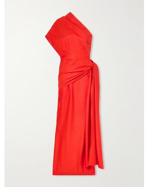 Heirlome Helena One-Shoulder Silk-Twill Maxi Dress - Red