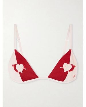 Bode Wonderland Two-Tone Jacquard-Knit Soft-Cup Triangle Bra - Red