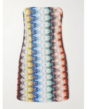 Missoni Strapless Striped Metallic Crochet-Knit Mini Dress - Blue