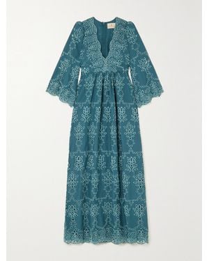 Hannah Artwear + Net Sustain Rosa Broderie Anglaise Cotton-poplin Maxi Dress - Blue