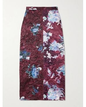 Erdem Floral-Print Crinkled Duchesse-Satin Midi Skirt - Purple