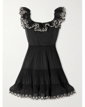 Zimmermann Belted Embroidered Ruffled Pleated Organza Mini Dress - Black