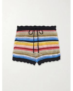 Alix Of Bohemia Shea Striped Crocheted Cotton Shorts - Blue