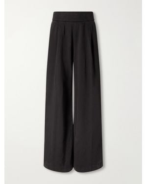 James Perse Ribbed Waist Cotton And Cashmere-Blend Wide-Leg Trousers - Black