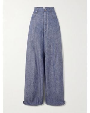 Bottega Veneta Wool And Cotton-Blend Twill Wide-Leg Trousers - Blue